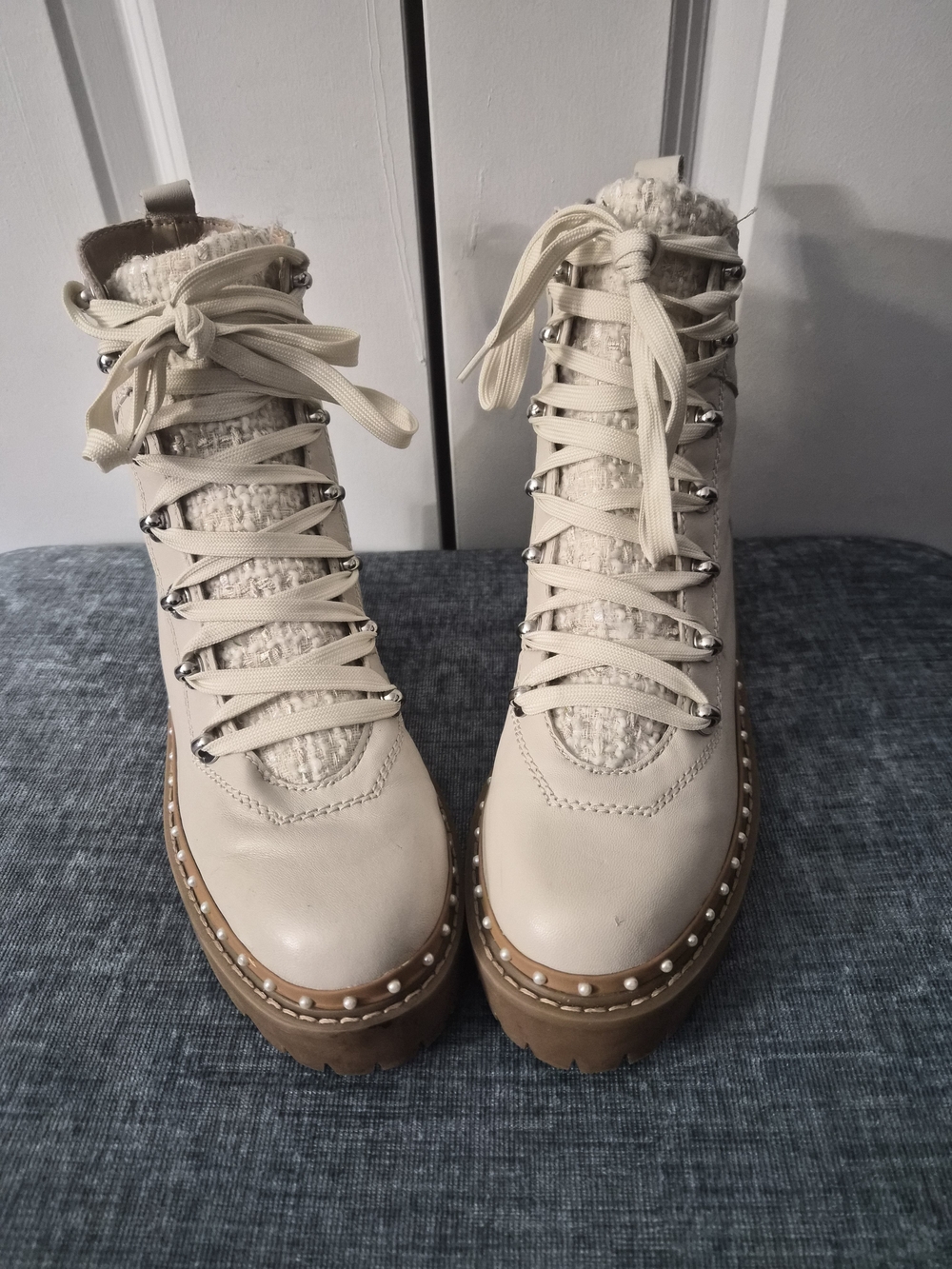 Steve Madden Women's Cream Lace-Up Platform Ankle Boots